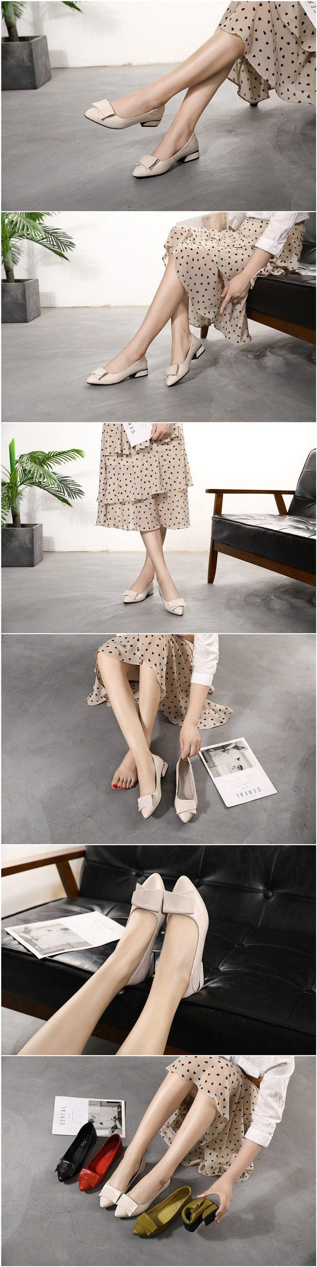Thick Heel Ladies Pumps Genuine Leather Pointed Toe Square Heels Handmade Shoes Women - Ernadi