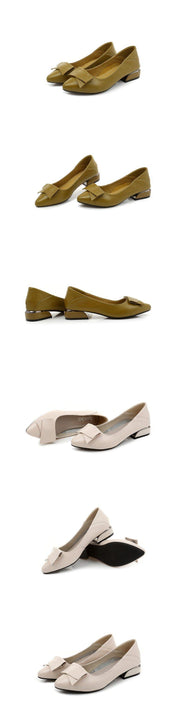 Thick Heel Ladies Pumps Genuine Leather Pointed Toe Square Heels Handmade Shoes Women - Ernadi