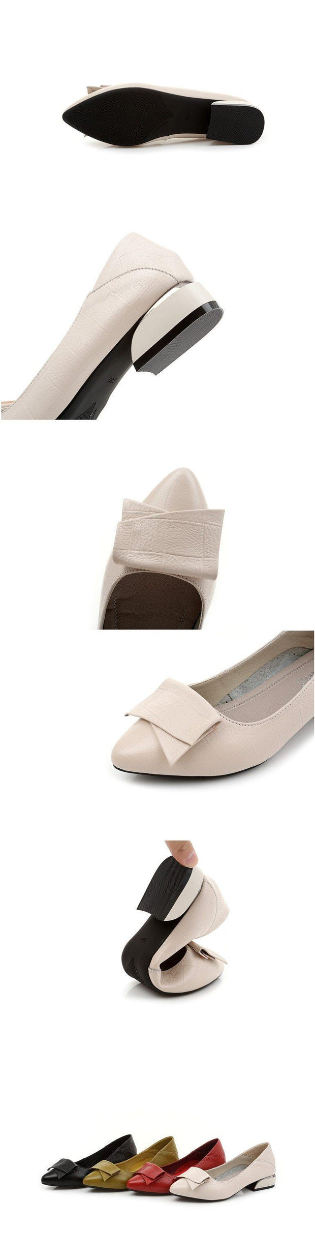 Thick Heel Ladies Pumps Genuine Leather Pointed Toe Square Heels Handmade Shoes Women - Ernadi