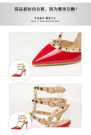 Roman fashion rivet sandals 10CM PUMPS Woman shoes Sexy nightclub stiletto heels patent-leather metallic rivet hollow