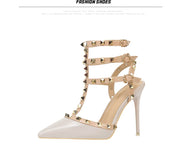 Roman fashion rivet sandals 10CM PUMPS Woman shoes Sexy nightclub stiletto heels patent-leather metallic rivet hollow