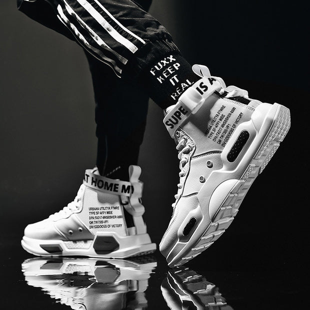 High Top Leather Sneakers Casual Non-slip Breathable Men Shoes - Ernadi