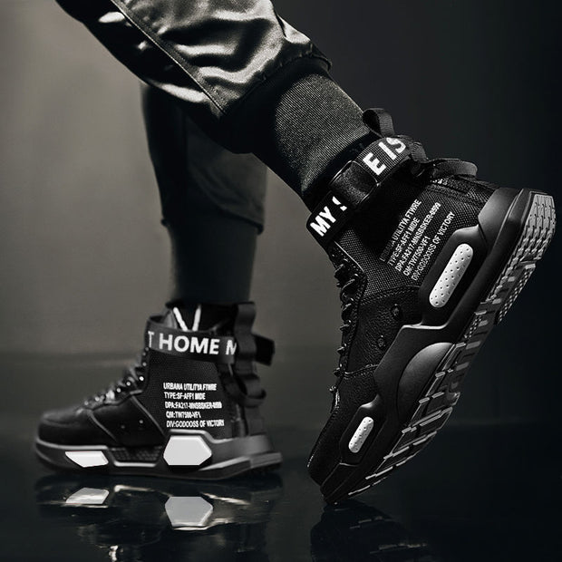 High Top Leather Sneakers Casual Non-slip Breathable Men Shoes - Ernadi