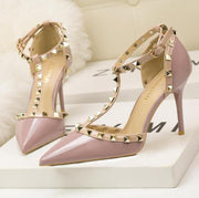 Roman fashion rivet sandals 10CM PUMPS Woman shoes Sexy nightclub stiletto heels patent-leather metallic rivet hollow