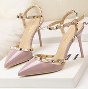 Roman fashion rivet sandals 10CM PUMPS Woman shoes Sexy nightclub stiletto heels patent-leather metallic rivet hollow