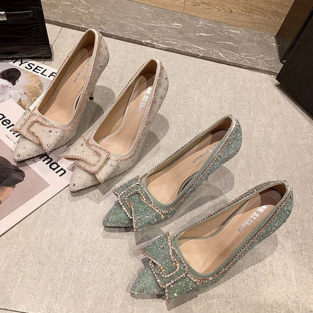 Sequins Women Crystal Pointed High Heels Shoes - Ernadi
