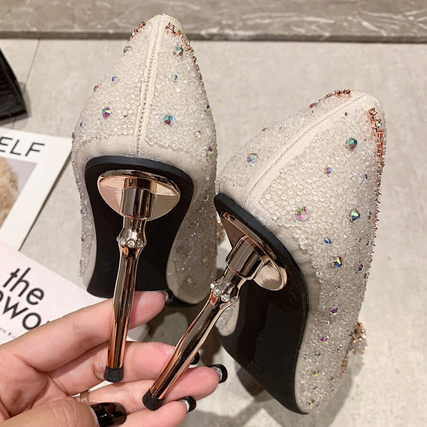 Sequins Women Crystal Pointed High Heels Shoes - Ernadi