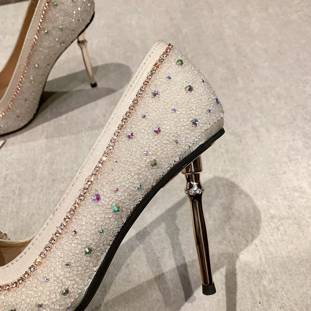 Sequins Women Crystal Pointed High Heels Shoes - Ernadi