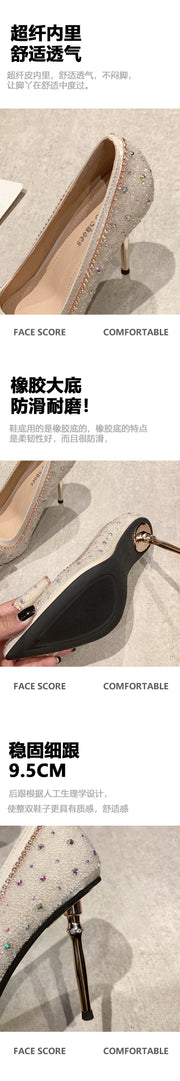 Sequins Women Crystal Pointed High Heels Shoes - Ernadi