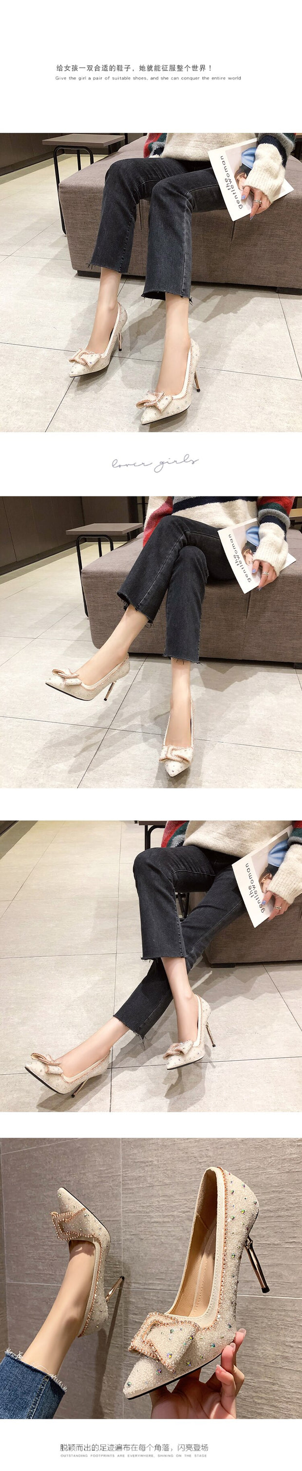 Sequins Women Crystal Pointed High Heels Shoes - Ernadi