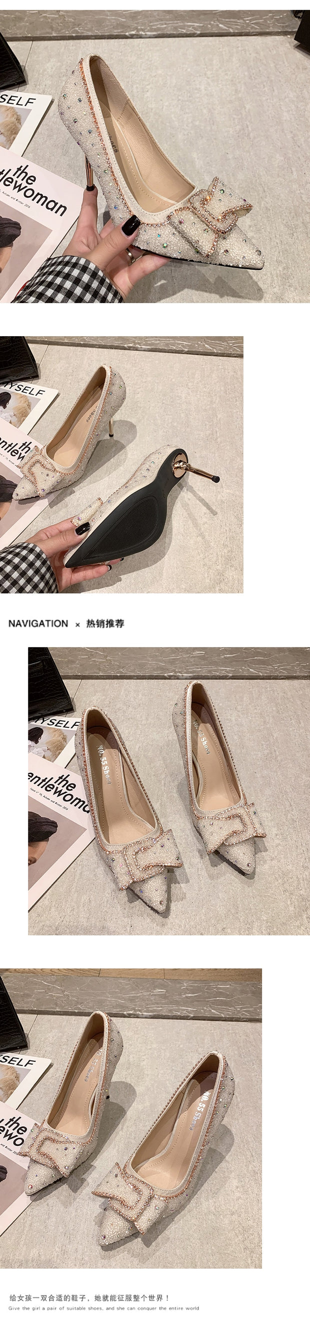 Sequins Women Crystal Pointed High Heels Shoes - Ernadi