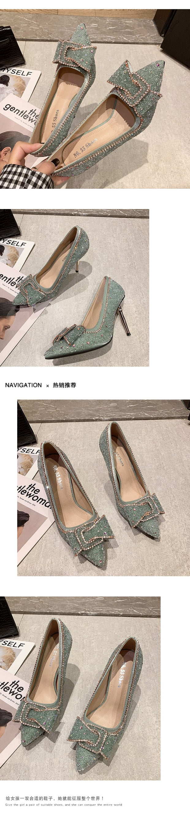 Sequins Women Crystal Pointed High Heels Shoes - Ernadi