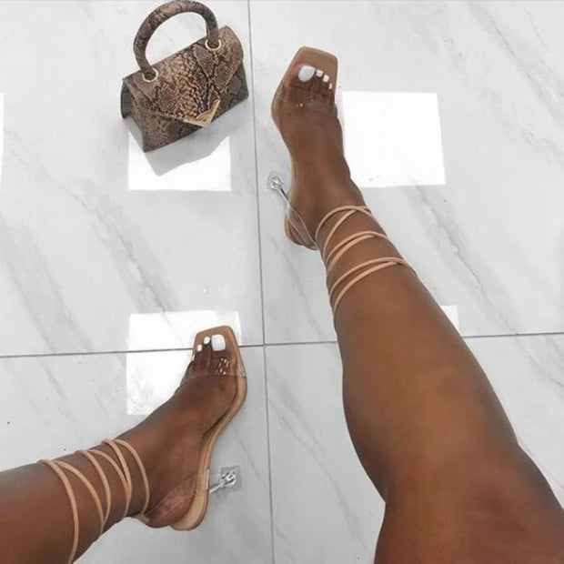 Ankle Cross Strap Sandals Peep Toe Summer High Heels Pumps
