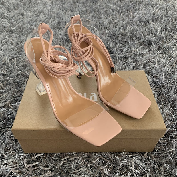 Ankle Cross Strap Sandals Peep Toe Summer High Heels Pumps