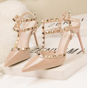 Roman fashion rivet sandals 10CM PUMPS Woman shoes Sexy nightclub stiletto heels patent-leather metallic rivet hollow