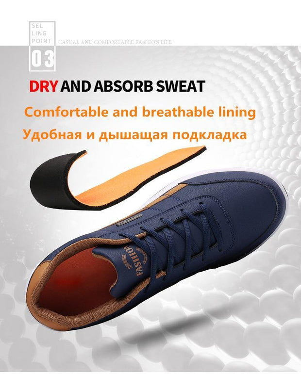 Men Sneakers Casual Shoes Breathable Lace up Mens Spring Leather Shoes Men - Ernadi