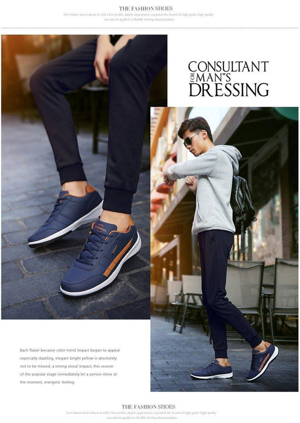 Men Sneakers Casual Shoes Breathable Lace up Mens Spring Leather Shoes Men - Ernadi