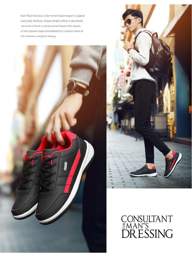 Men Sneakers Casual Shoes Breathable Lace up Mens Spring Leather Shoes Men - Ernadi