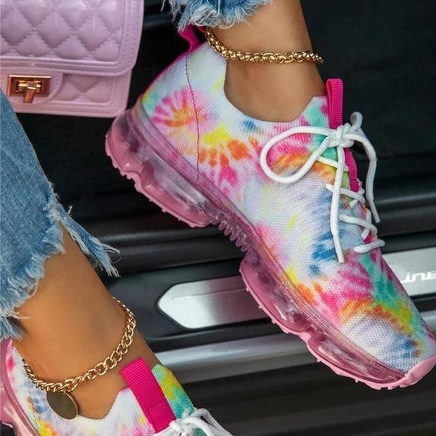 Women Breathable Sneakers Color Matching Mesh Lace Up Ladies Casual Shoes Outdoor Flat Sport Vulcanized Shoes - Ernadi