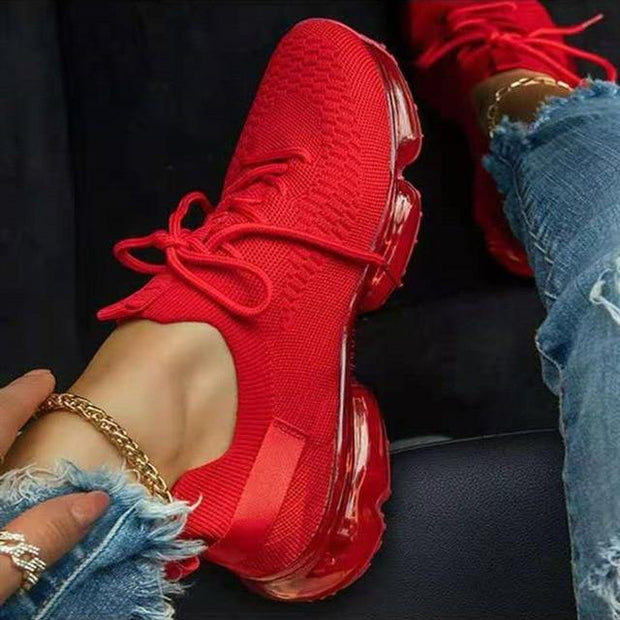 Women Breathable Sneakers Color Matching Mesh Lace Up Ladies Casual Shoes Outdoor Flat Sport Vulcanized Shoes - Ernadi