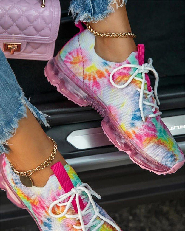 Women Breathable Sneakers Color Matching Mesh Lace Up Ladies Casual Shoes Outdoor Flat Sport Vulcanized Shoes - Ernadi