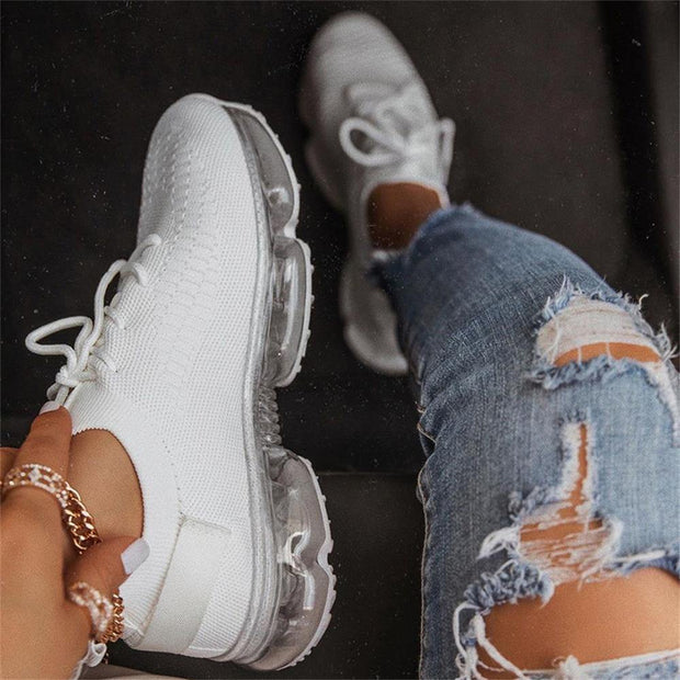Women Breathable Sneakers Color Matching Mesh Lace Up Ladies Casual Shoes Outdoor Flat Sport Vulcanized Shoes - Ernadi
