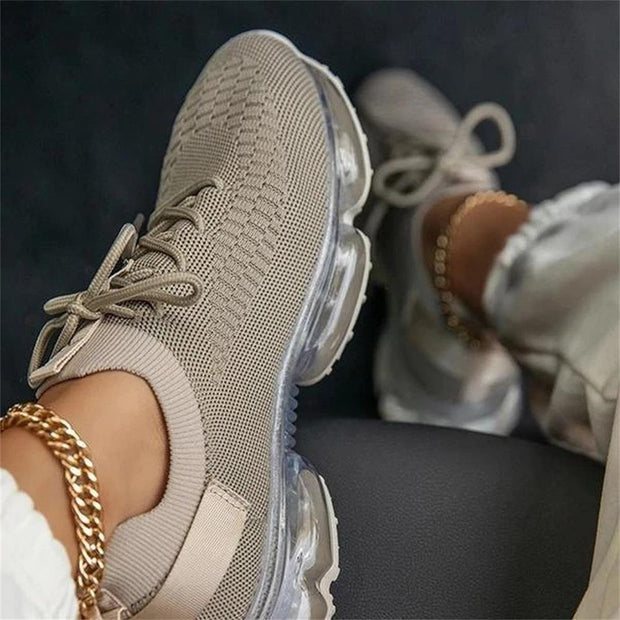 Women Breathable Sneakers Color Matching Mesh Lace Up Ladies Casual Shoes Outdoor Flat Sport Vulcanized Shoes - Ernadi