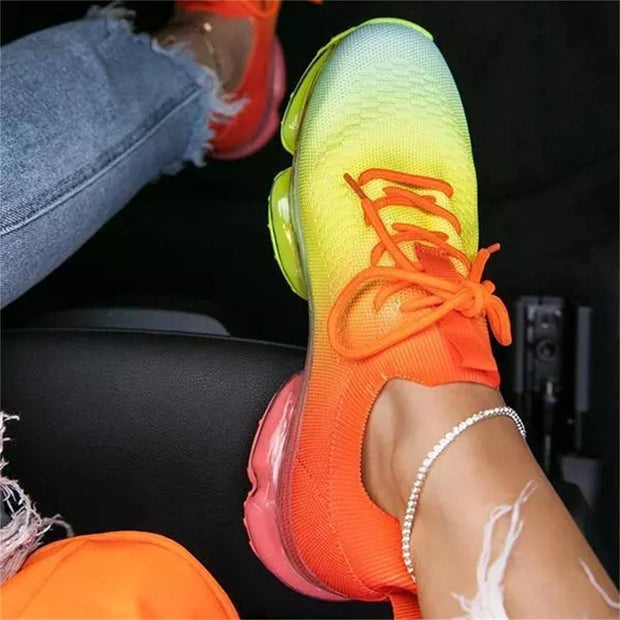 Women Breathable Sneakers Color Matching Mesh Lace Up Ladies Casual Shoes Outdoor Flat Sport Vulcanized Shoes - Ernadi