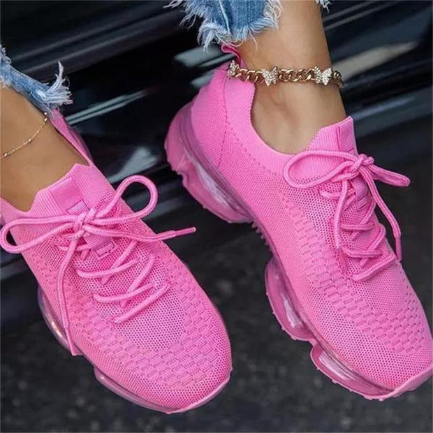 Women Breathable Sneakers Color Matching Mesh Lace Up Ladies Casual Shoes Outdoor Flat Sport Vulcanized Shoes - Ernadi