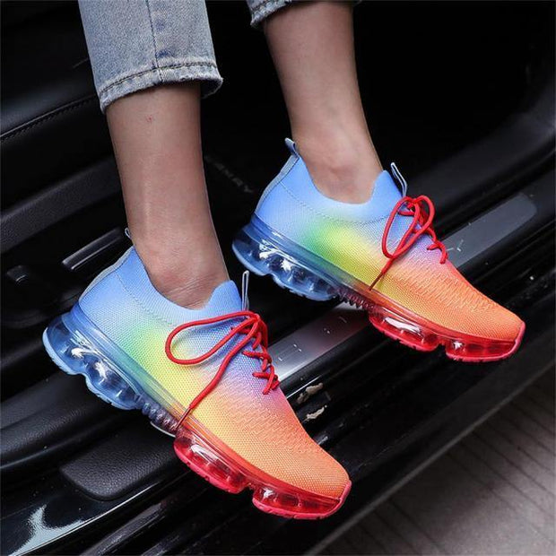 Women Breathable Sneakers Color Matching Mesh Lace Up Ladies Casual Shoes Outdoor Flat Sport Vulcanized Shoes - Ernadi