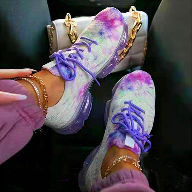 Women Breathable Sneakers Color Matching Mesh Lace Up Ladies Casual Shoes Outdoor Flat Sport Vulcanized Shoes - Ernadi