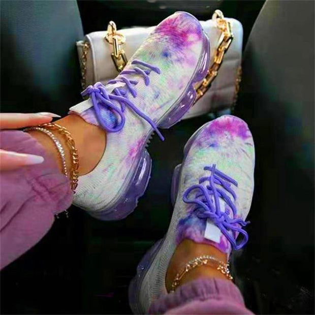 Women Breathable Sneakers Color Matching Mesh Lace Up Ladies Casual Shoes Outdoor Flat Sport Vulcanized Shoes - Ernadi