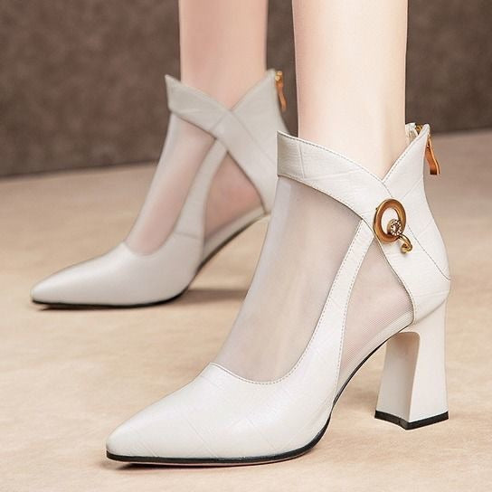 Women Crystal Lace Zip Mesh Pumps Woman High Heels Summer Female Shoes Sandals Ladies Shoes