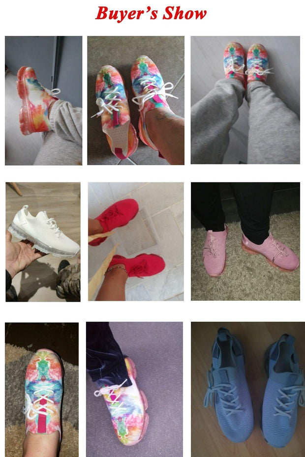 Women Breathable Sneakers Color Matching Mesh Lace Up Ladies Casual Shoes Outdoor Flat Sport Vulcanized Shoes - Ernadi