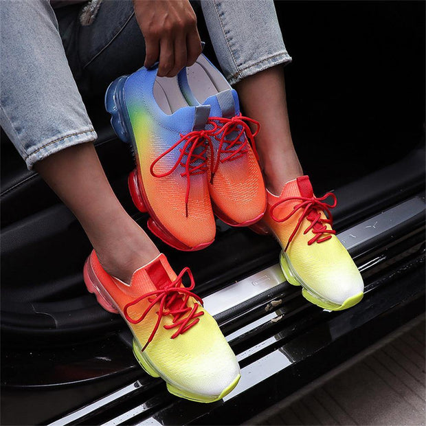 Women Breathable Sneakers Color Matching Mesh Lace Up Ladies Casual Shoes Outdoor Flat Sport Vulcanized Shoes - Ernadi