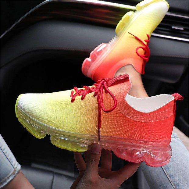 Women Breathable Sneakers Color Matching Mesh Lace Up Ladies Casual Shoes Outdoor Flat Sport Vulcanized Shoes - Ernadi