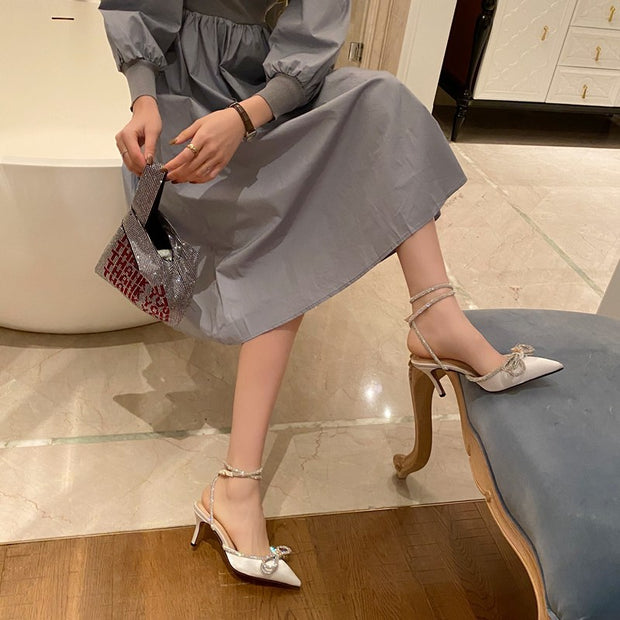 Butterfly-Knot Bling Cross-Tied Crystal Pointed Toe Pumps