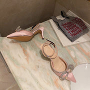 Butterfly-Knot Bling Cross-Tied Crystal Pointed Toe Pumps