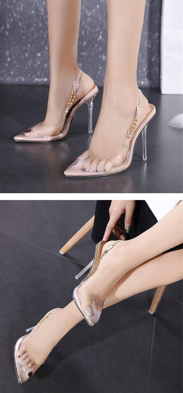 Transparent Pumps Pointed Toe Crystal Heel Ladies Stiletto - Ernadi
