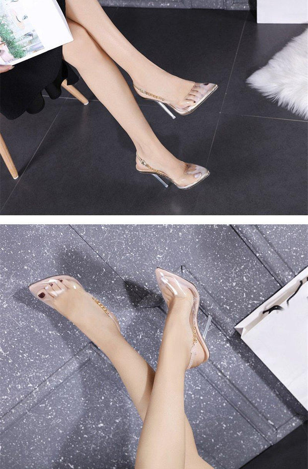 Transparent Pumps Pointed Toe Crystal Heel Ladies Stiletto - Ernadi