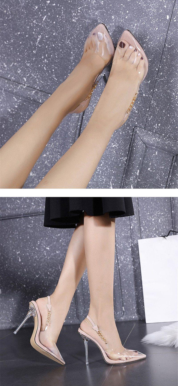 Transparent Pumps Pointed Toe Crystal Heel Ladies Stiletto - Ernadi