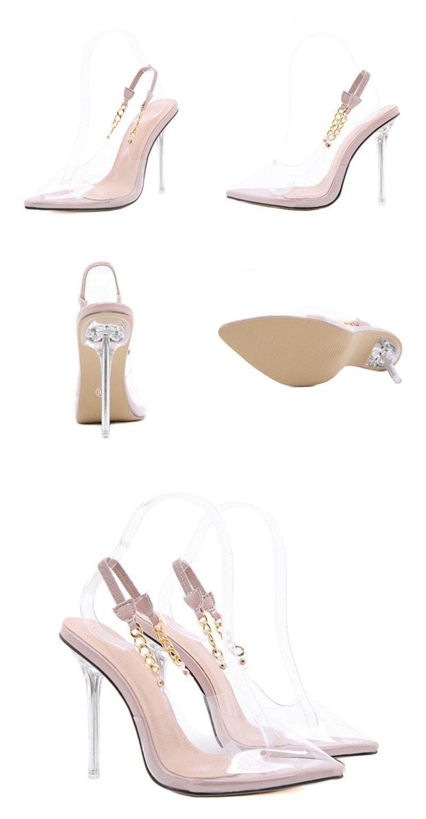 Transparent Pumps Pointed Toe Crystal Heel Ladies Stiletto - Ernadi