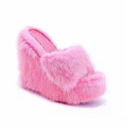 New Fur Slippers Women&#39;s Wedge Heel Shoes Women High-heeled Furry Drag Fashion Outdoor All-match Shoes Slippers Furry Slides