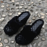 New Fur Slippers Women&#39;s Wedge Heel Shoes Women High-heeled Furry Drag Fashion Outdoor All-match Shoes Slippers Furry Slides