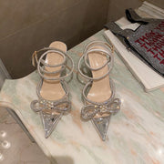 Butterfly-Knot Bling Cross-Tied Crystal Pointed Toe Pumps