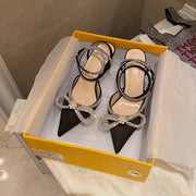 Butterfly-Knot Bling Cross-Tied Crystal Pointed Toe Pumps
