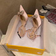 Butterfly-Knot Bling Cross-Tied Crystal Pointed Toe Pumps