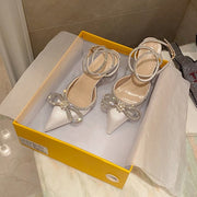 Butterfly-Knot Bling Cross-Tied Crystal Pointed Toe Pumps