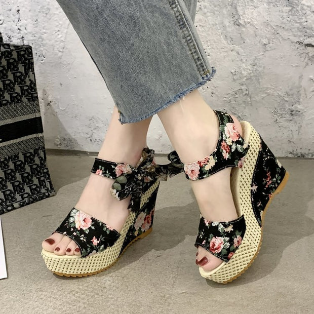 Lace Leisure Women Wedges Heeled Women Shoes Summer Sandals Party Platform High Heels Shoes Woman