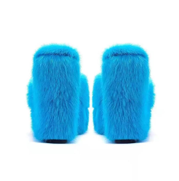 New Fur Slippers Women&#39;s Wedge Heel Shoes Women High-heeled Furry Drag Fashion Outdoor All-match Shoes Slippers Furry Slides